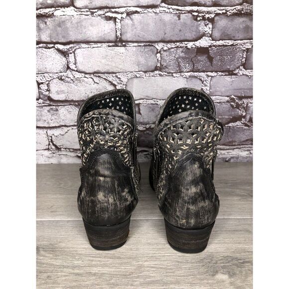 Circle G by Corral Black Leather Cut Out Distressed Heel Ankle Boots Women 9.5M - Picture 7 of 16
